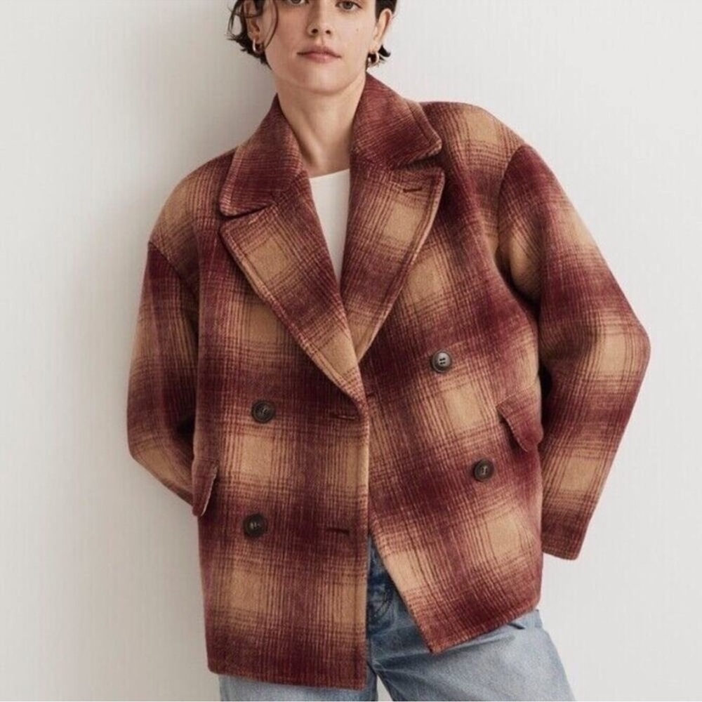 Women Madewell Plaid Double-Breasted Coat NWT Size M Dorinda Wool Alpaca Italian